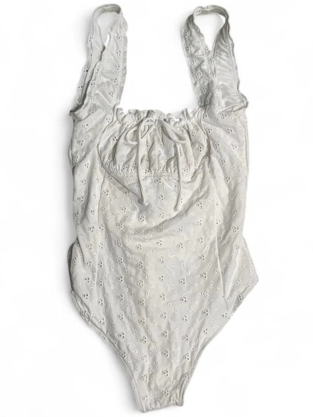Frankies Bikinis x Gigi Hadid Fawn white eyelet one piece bathing suit